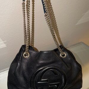 Black Leather Chain Shoulder Bag